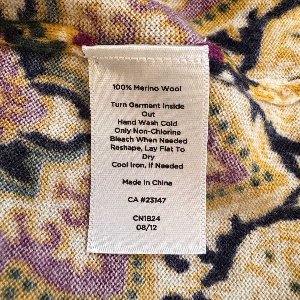 Talbots Cardigan Sweater XL Pure Merino Wool Soft Knit Floral Gold Buttons - Picture 8 of 9